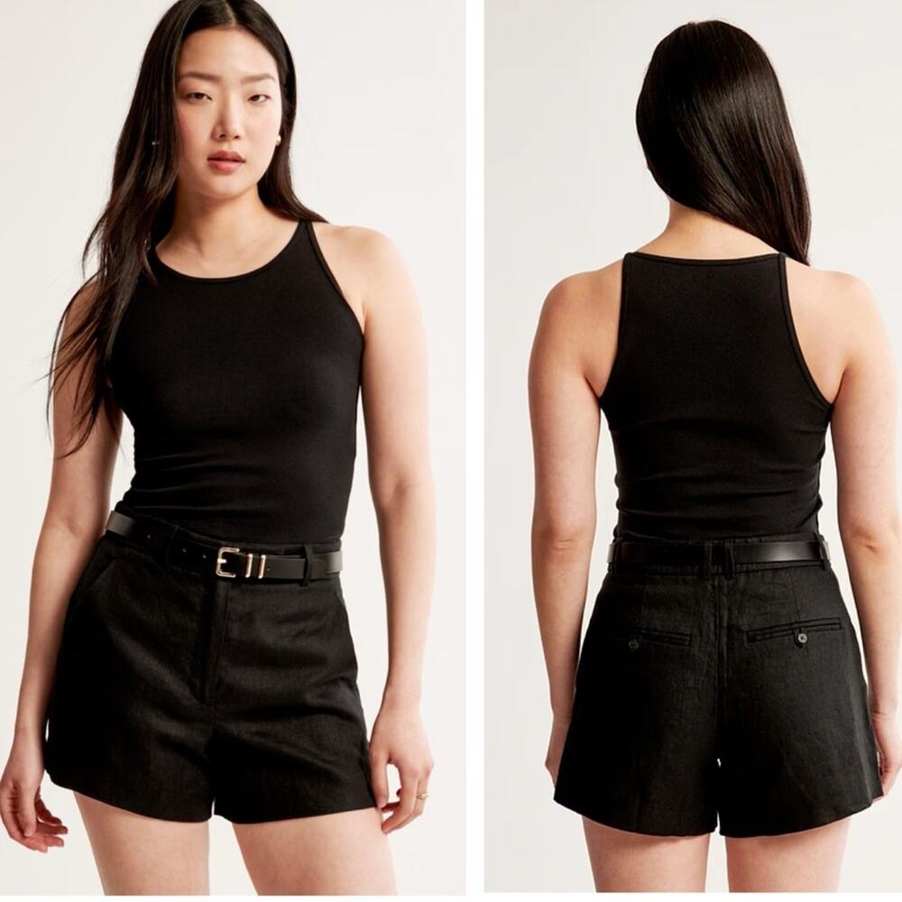 Abercrombie & Fitch Premium Linen Fixed Waist Shorts Black Size 31 NWT Coastal